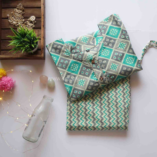 SALE: Cyan Grey Zig-Zag Suit Set