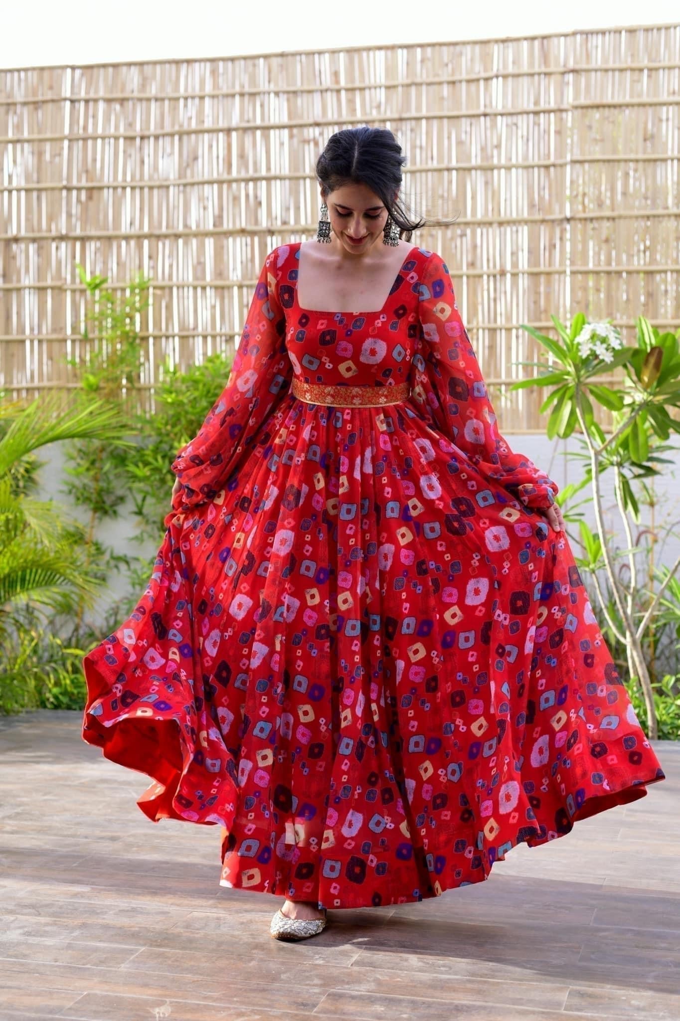onrella red georgette dress