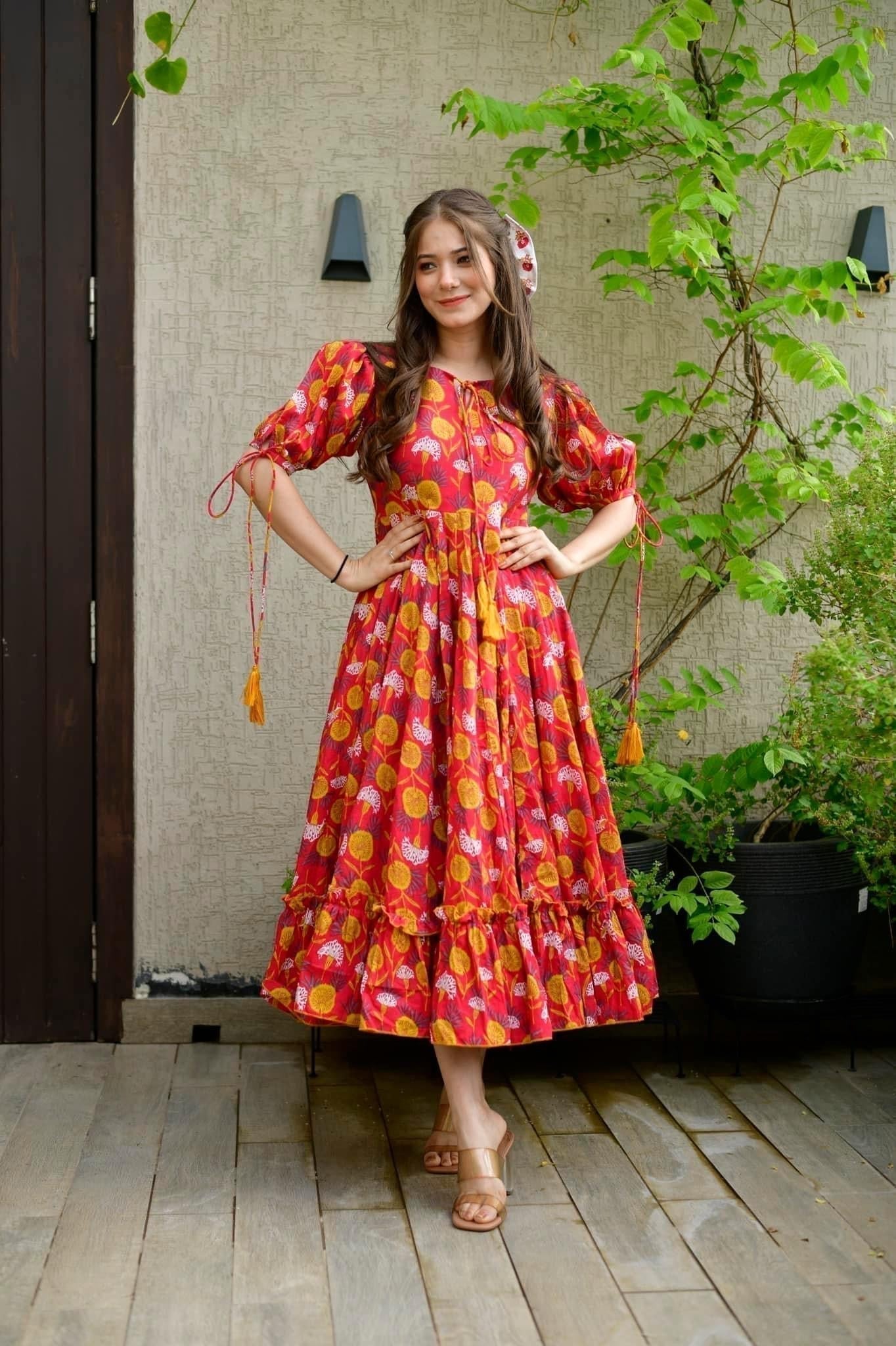 red marygold cotton dress