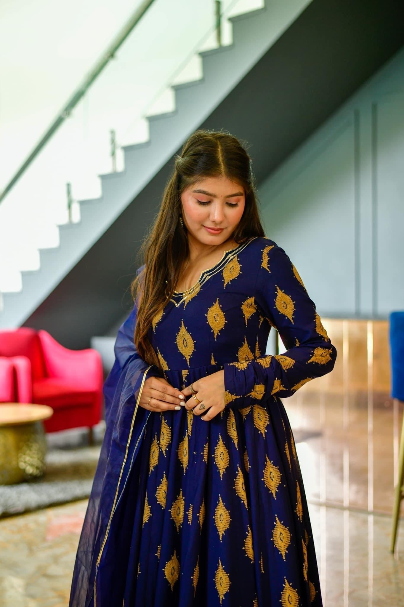 Naaz blue rayon maxi set