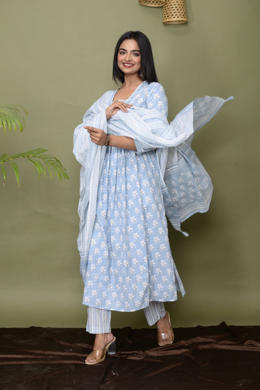 Azure Blossom Delight Suit Set