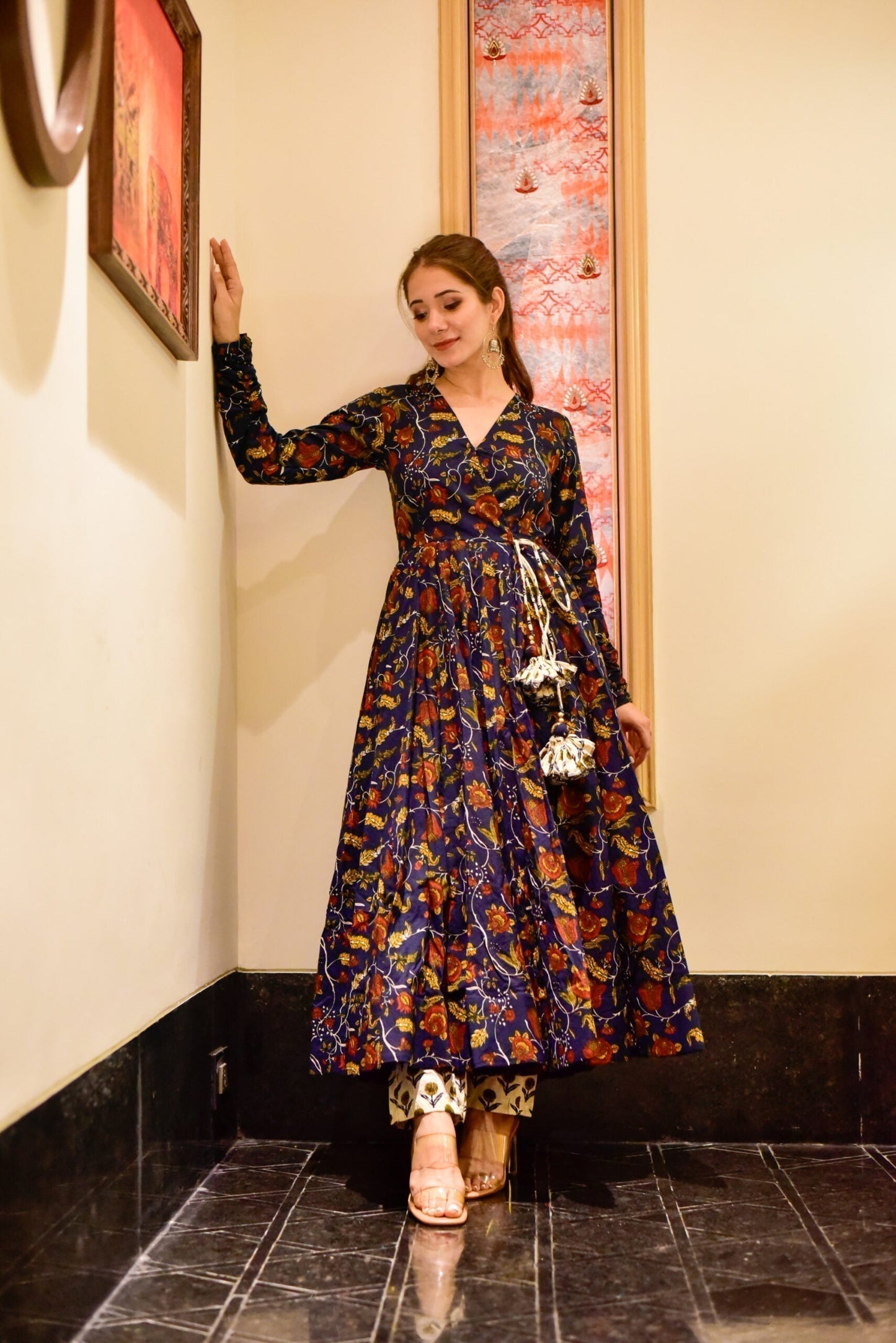 nusrat blue floral suit