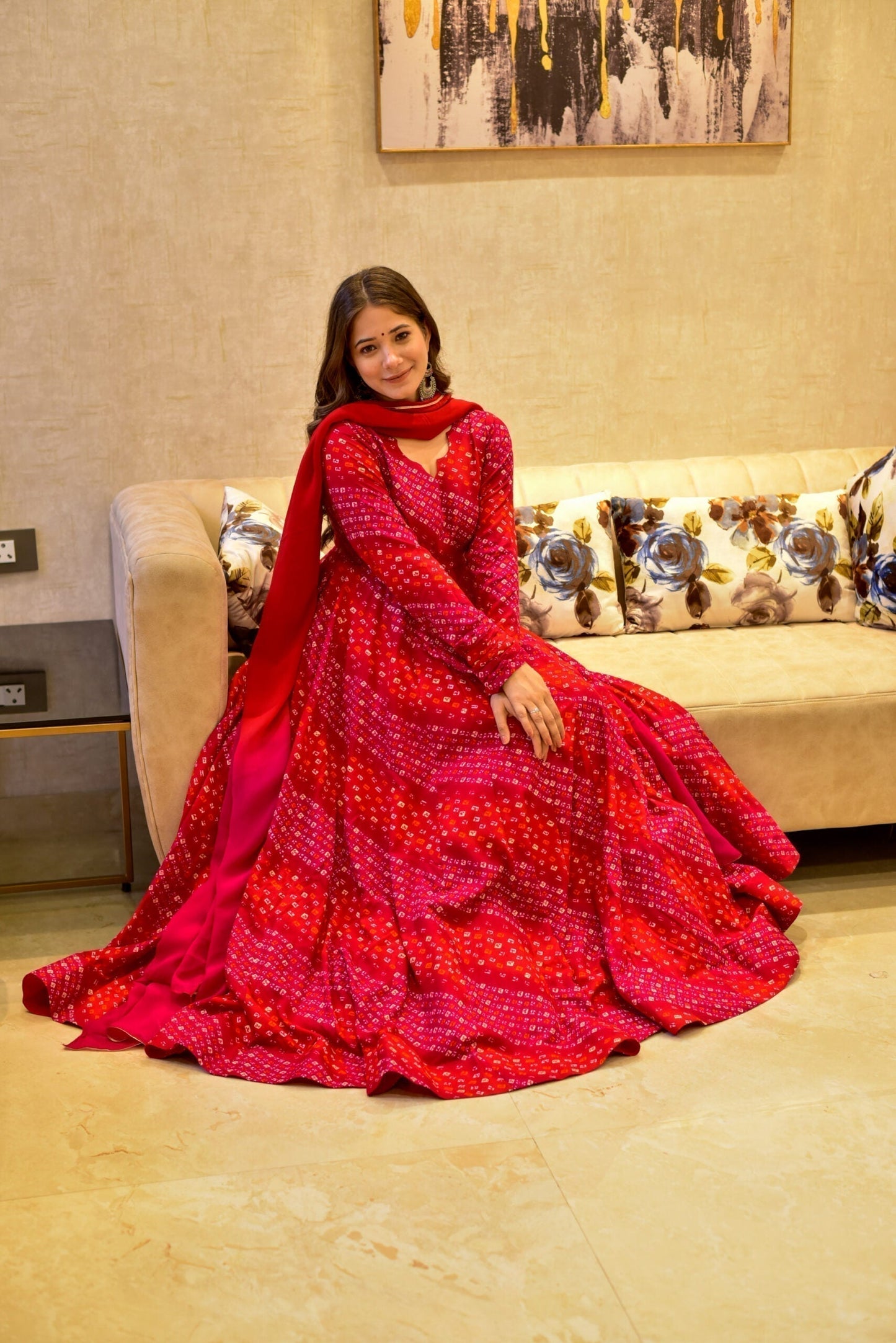 red shimmer maxi set