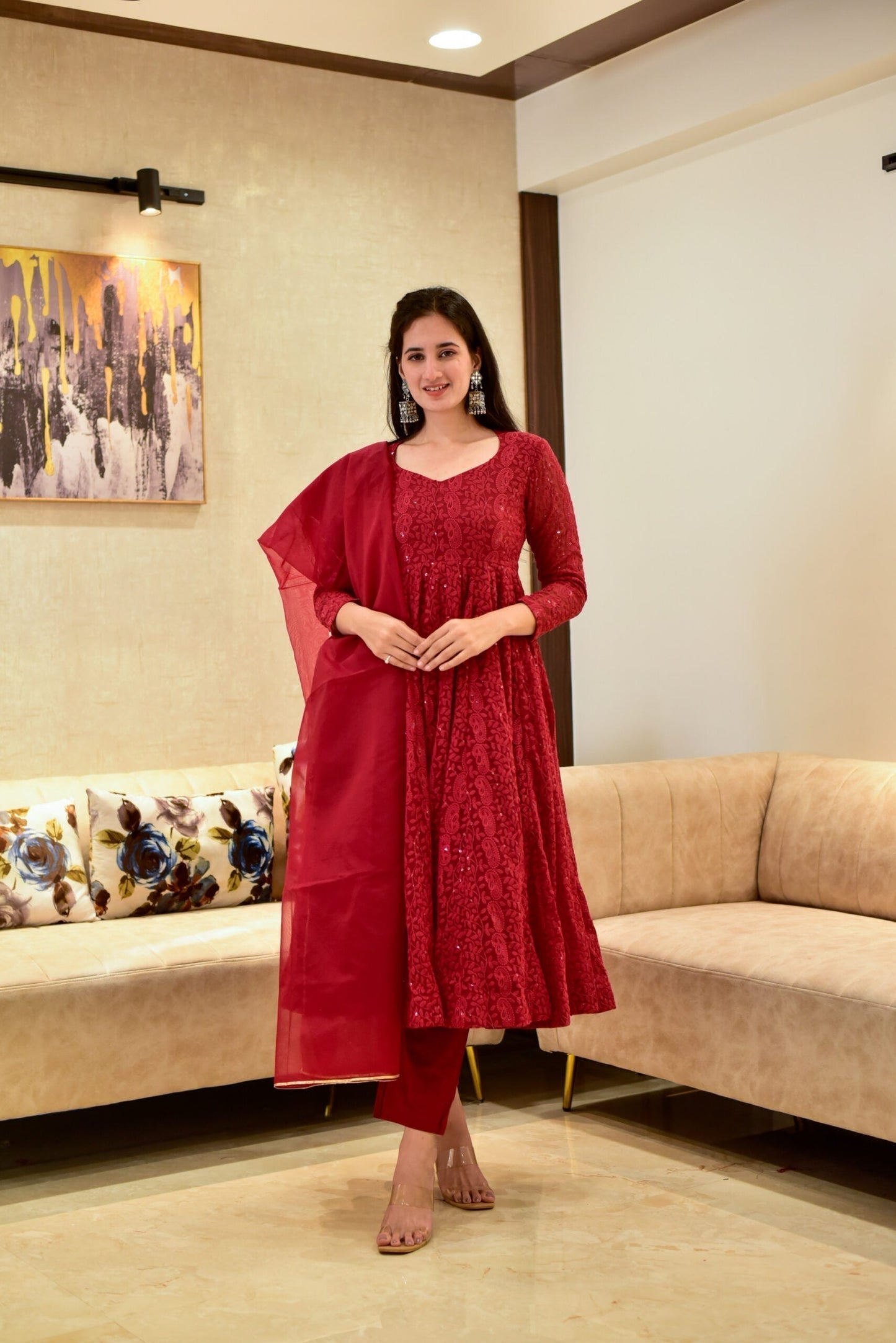 prerna maroon georgette suit set