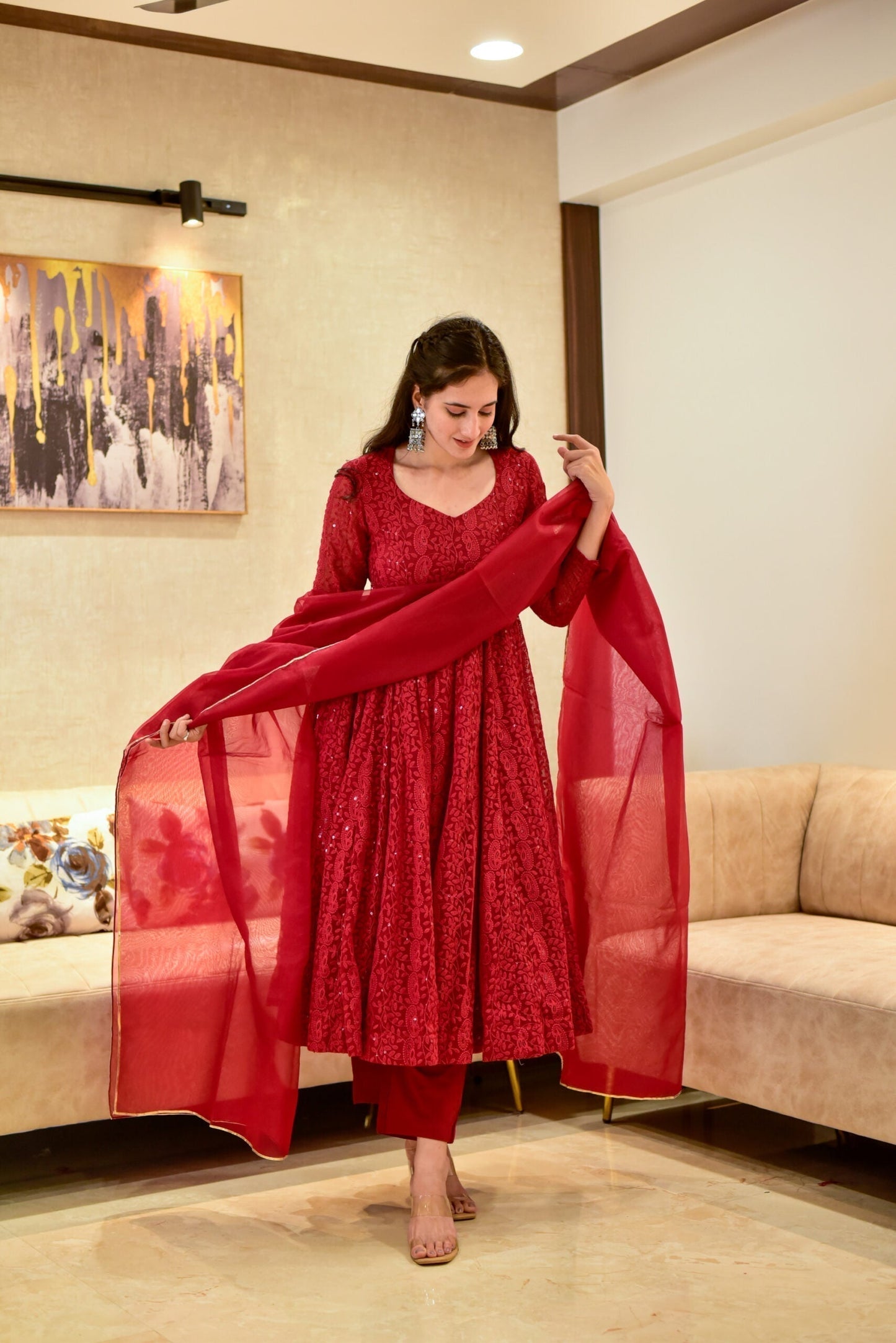prerna maroon georgette suit set