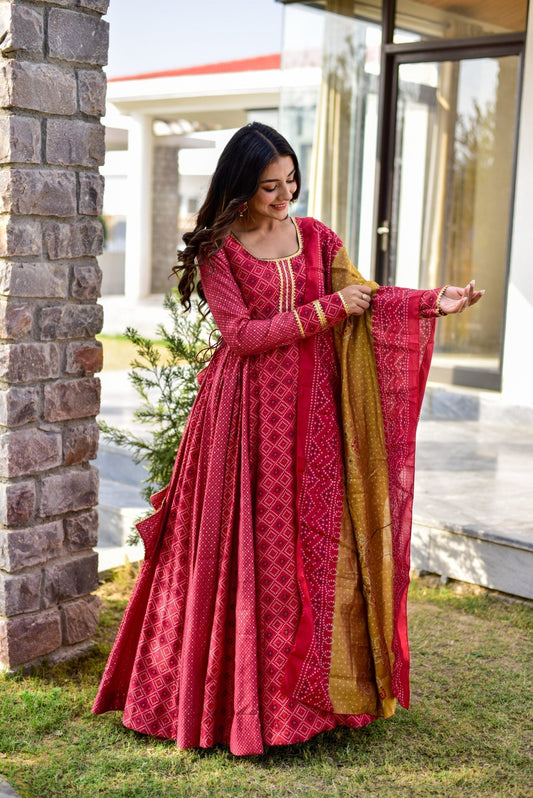 apple red muslin maxi set