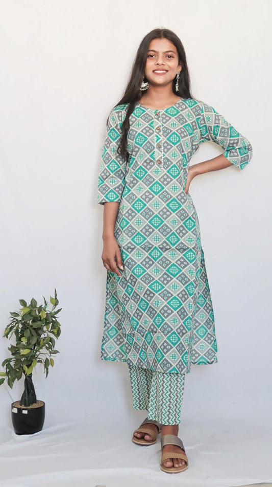 SALE: Cyan Grey Zig-Zag Suit Set