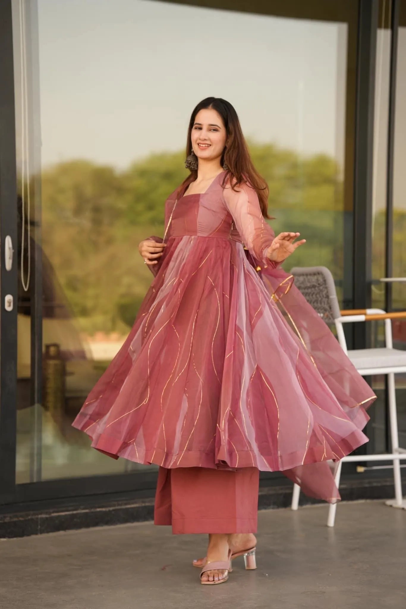salmon organza suit set