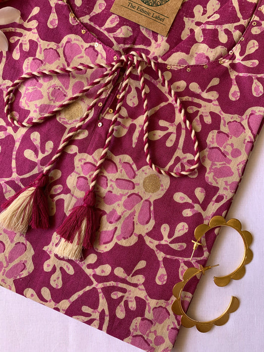 "Amaranthus" Embellish Floral Tassel Cotton Kurta