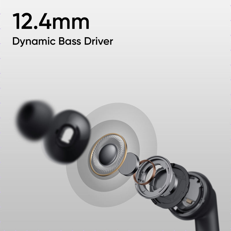realme Buds T310 with 12.4mm Driver, 46dB ANC, Spatial Audio and upto 40 hours Playback Bluetooth Headset Vibrant Black, True Wireless