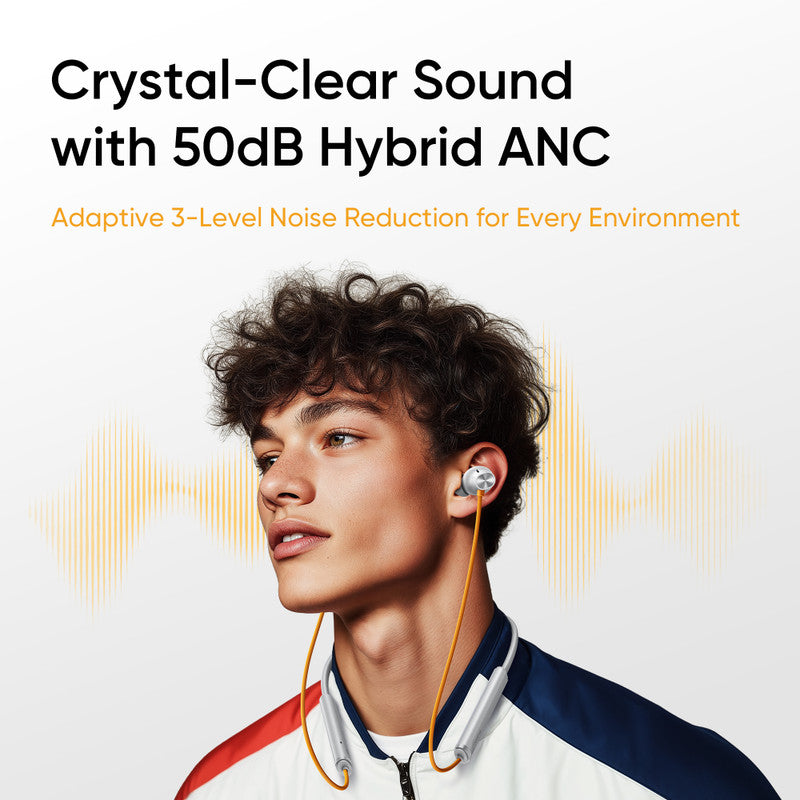 realme Buds Wireless 5 with 50dB ANC, 360 degree Spatial Audio, IP55 and 38hrs Playback Bluetooth Headset DAWN SILVER, In the Ear