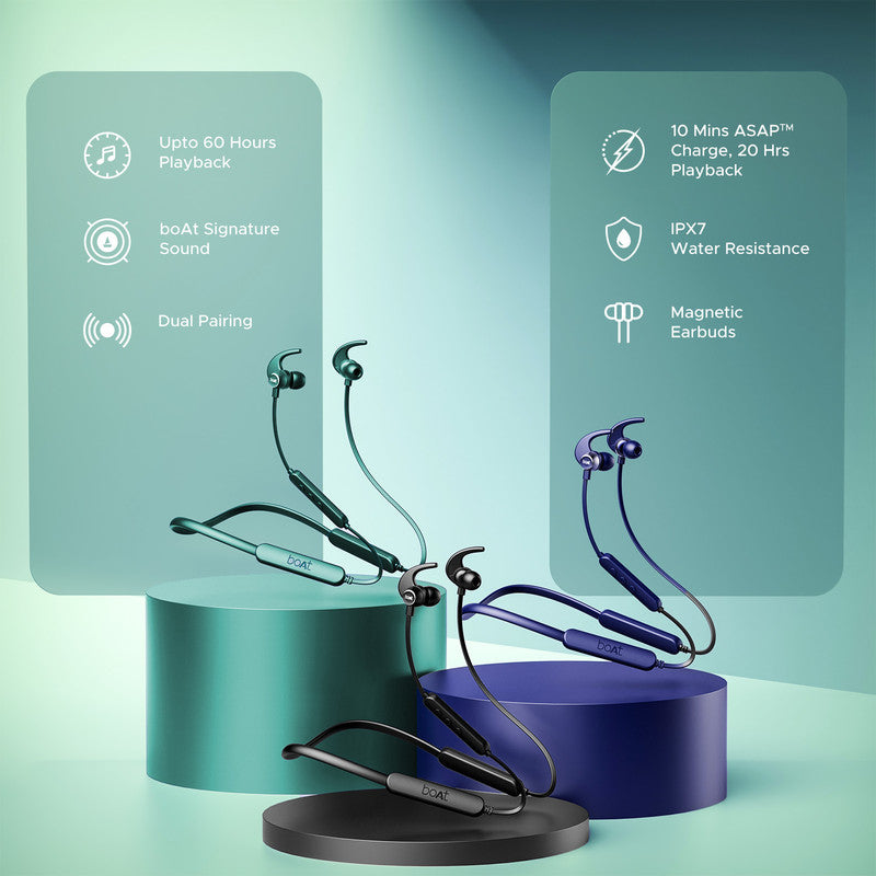 boAt Rockerz 255 Pro+, 60H Battery, ASAP Charge, Stream Ad Free Music via App Support Bluetooth Headset Teal Green, In the Ear